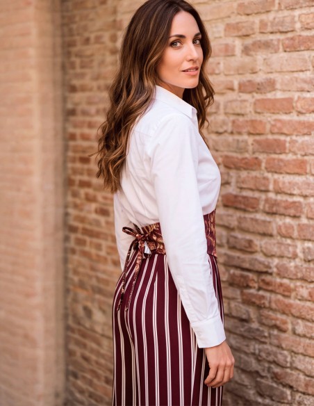 Ceinture réversible en coton, à motifs floraux et rayés de couleur grenat, avec des nœuds, pour les invitées et le quotidien