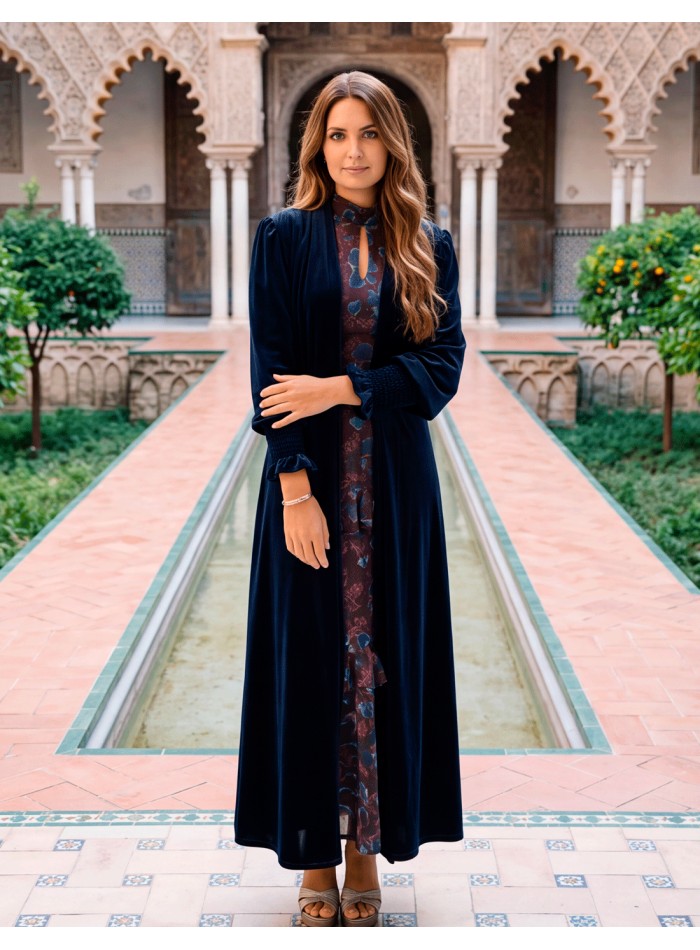 Navy blue velvet kimono for women