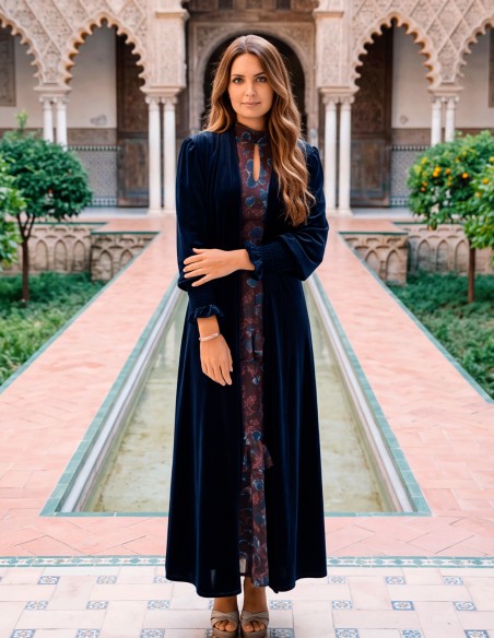 Navy blue velvet kimono for women