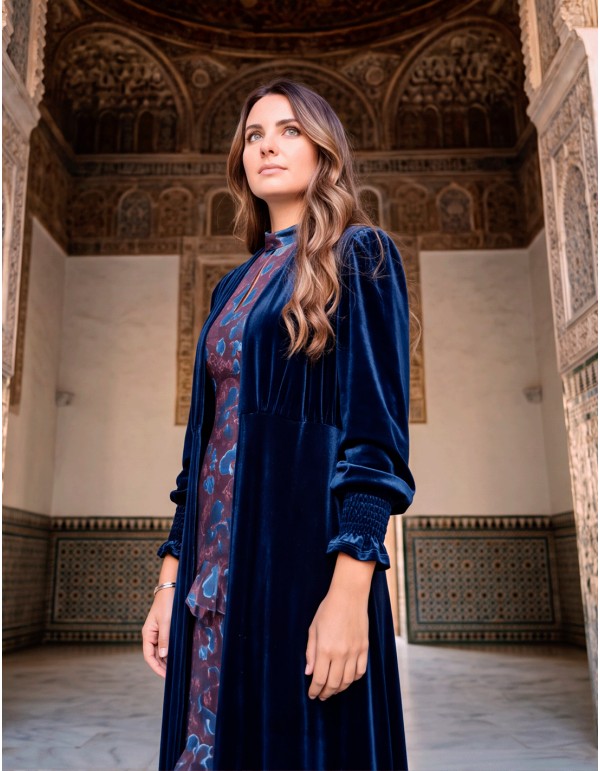 Kimono de terciopelo azul marino para mujer, elegante, fluido y fácil de combinar