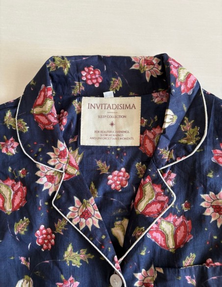 Handmade navy blue cotton pajamas sleepwear collection