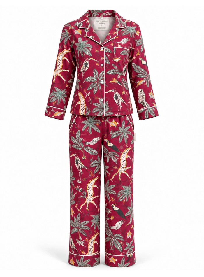 Pyjama marron à imprimé animalier pour femme