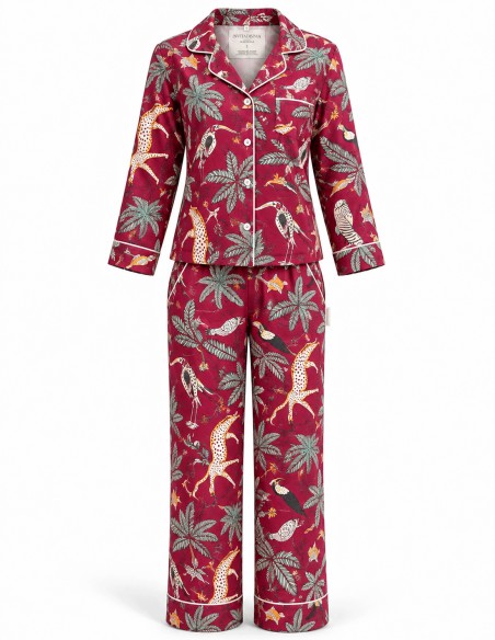 Maroon animal-print pajamas for women