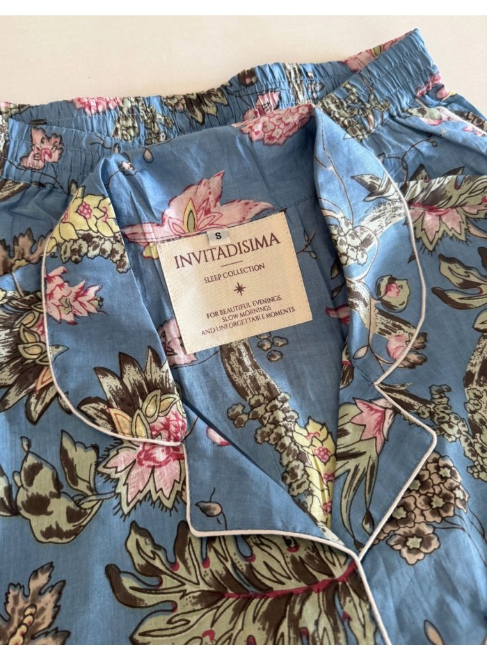 Pijama 100% algodón azul claro estampado