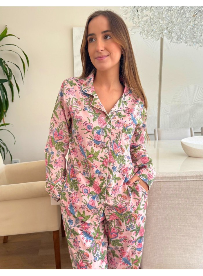 Ensemble de pyjama rose à motifs, trois pièces