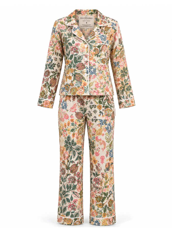 Beige-print patchwork pajamas for women