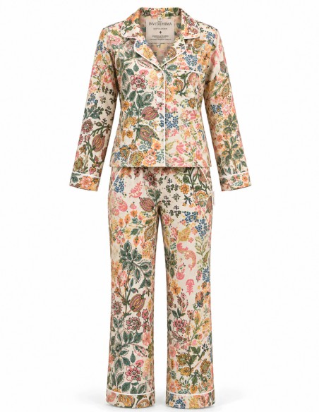 Beige-print patchwork pajamas for women