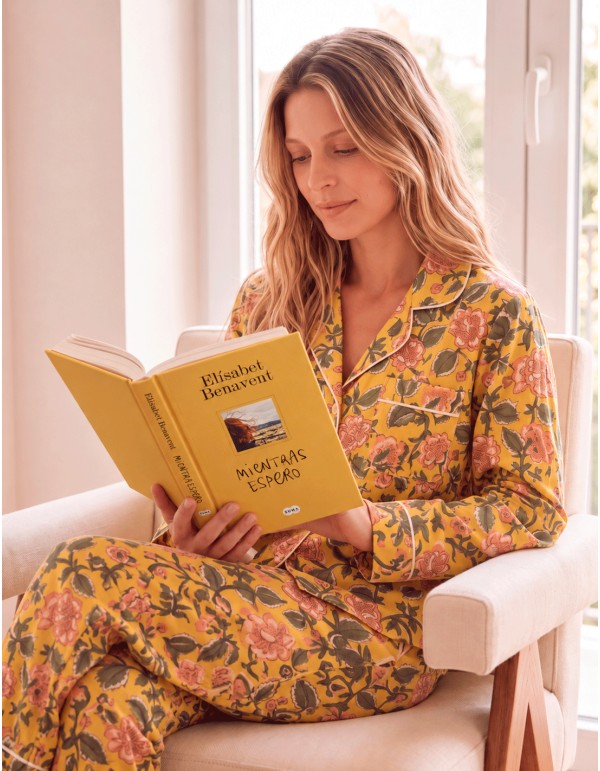 Pyjama jaune pour femme à imprimé floral rose 2