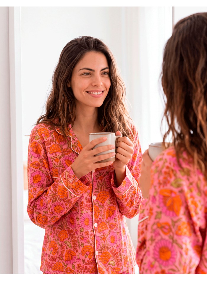 Pyjama en coton orange pour femme