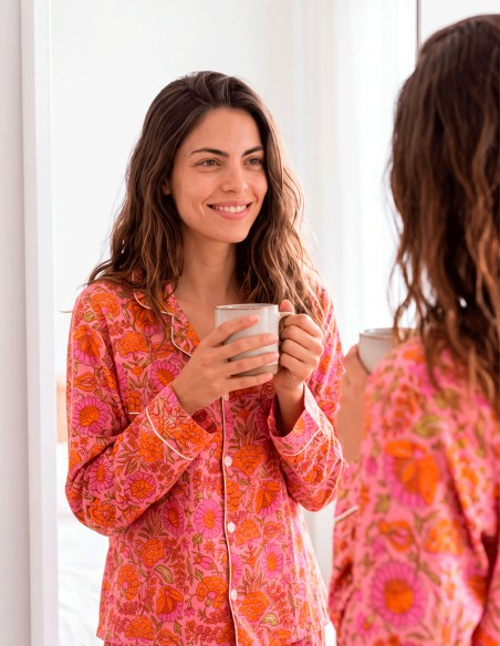 Pyjama en coton orange pour femme