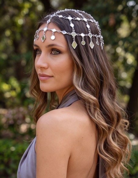 Casquete plateado con espejos para invitada