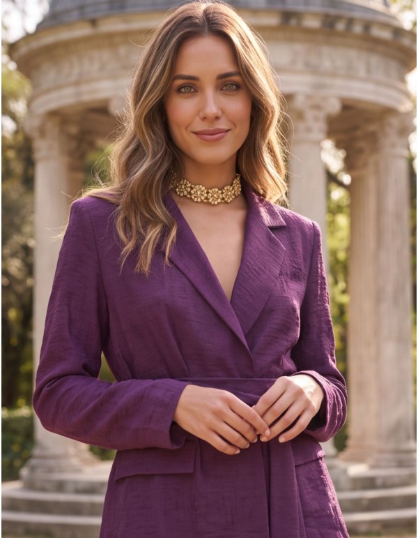 Collier ras-du-cou rigide orné de zircons en forme de fleur