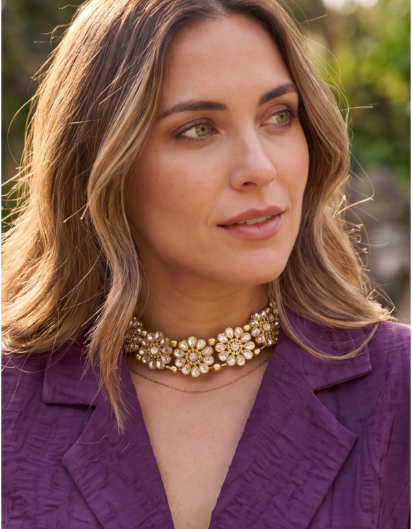 Choker rígido con circonitas en forma de flor 2