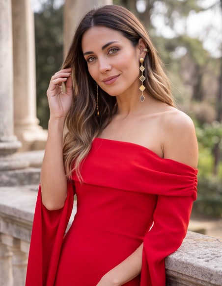 Boucles d'oreilles longues dorées avec des miroirs