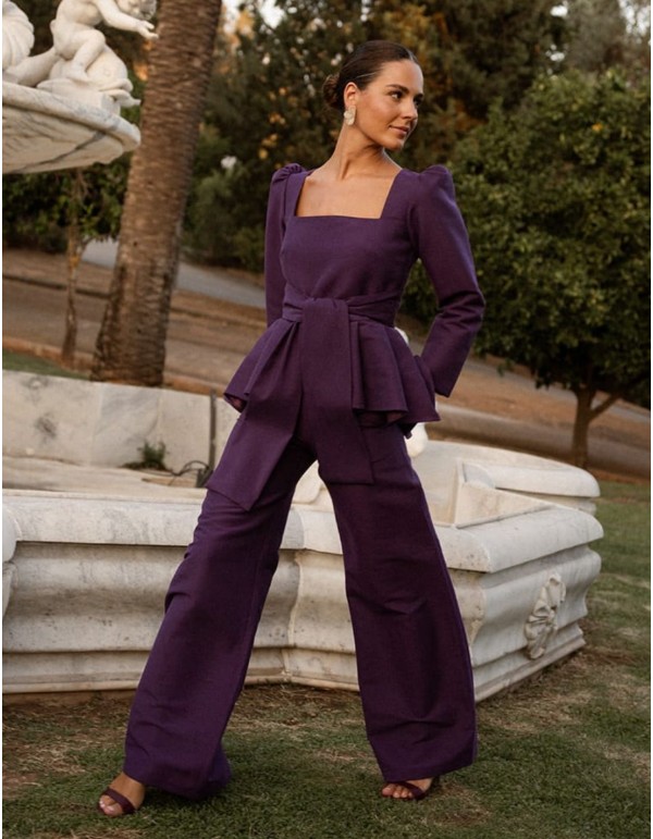 Purple wide-leg pants for wedding guests 2