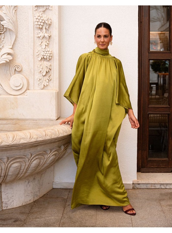 Long dress made of flowing satin fabric with a...