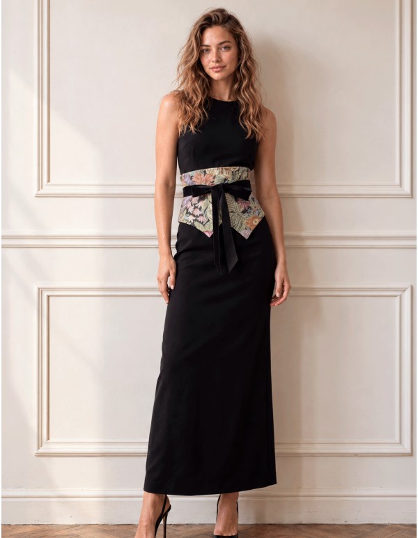 Multicolored cotton jacquard floral sash with bow