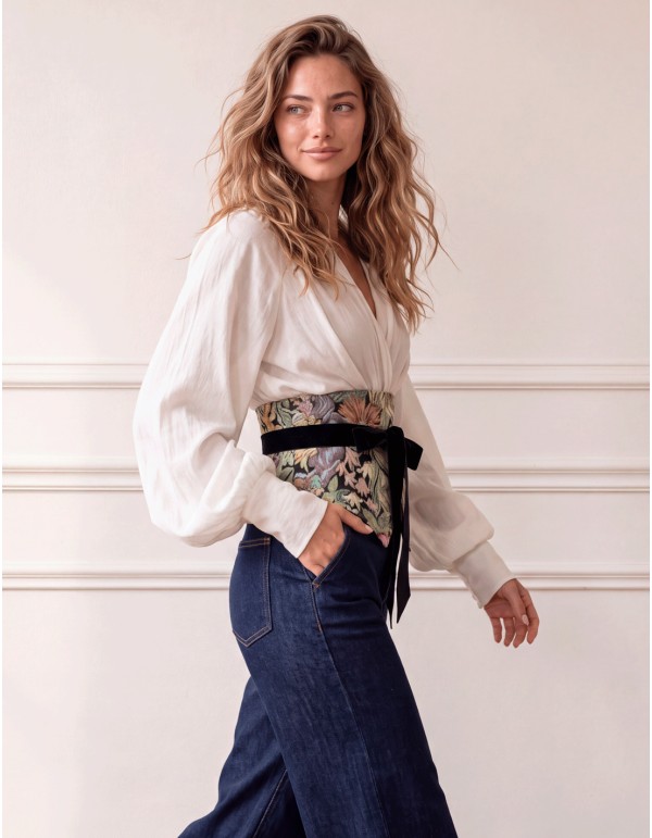 Ceinture florale en coton jacquard multicolore avec des nœuds 2
