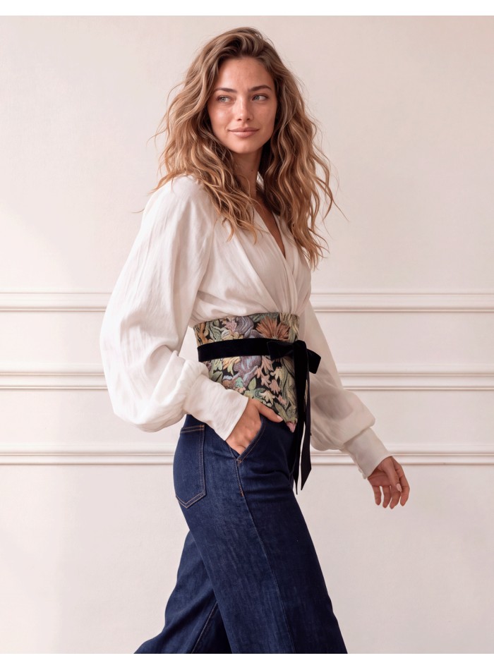 Large ceinture florale 100 % coton pour femme, ornée d’un imprimé floral