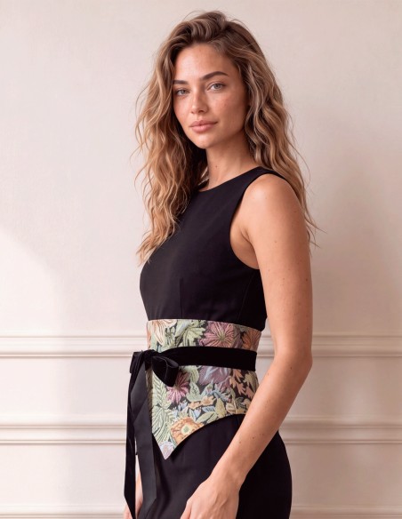 Ceinture florale multicolore en coton d'ameublement avec nœuds pour femme