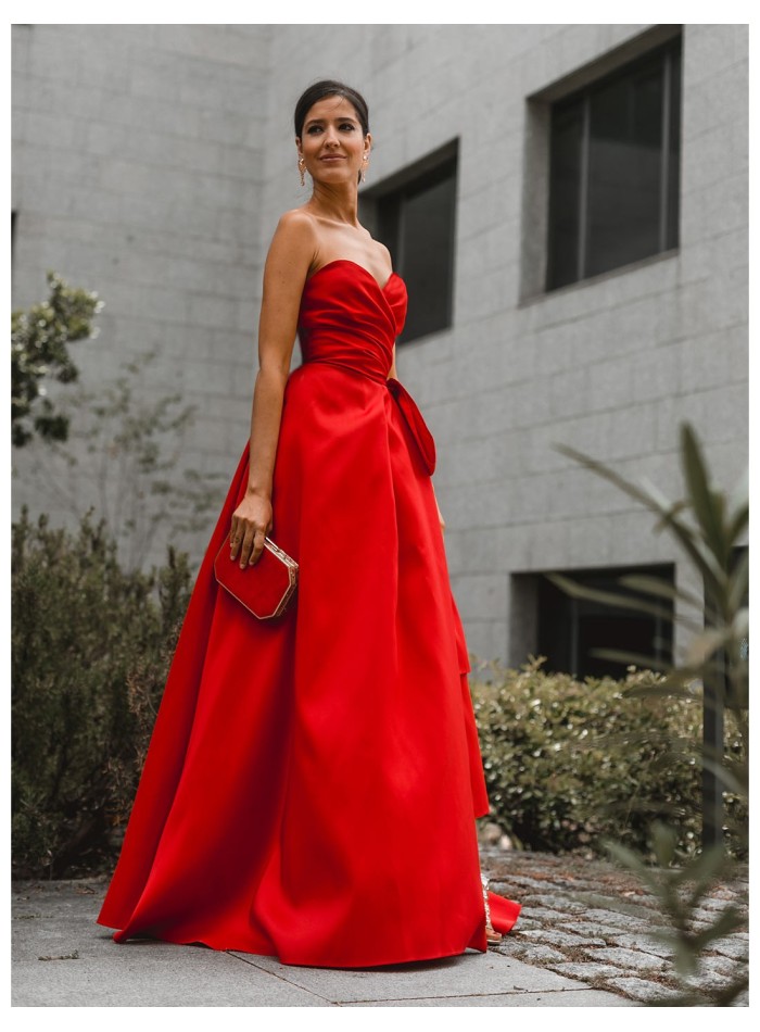 Red maxi party dress heart neckline - INVITADA PERFECTA Elsa Barreto - 1