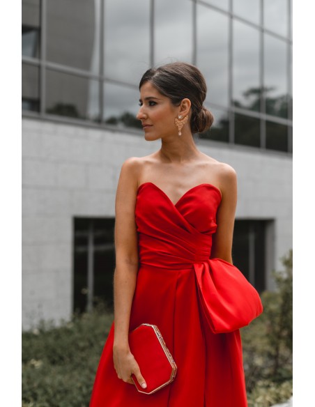 Red maxi party dress heart neckline - INVITADA PERFECTA Elsa Barreto - 4