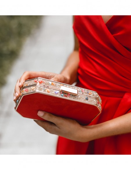 Red clutch bag with side beading - INVITADA PERFECTA Lauren Lynn London Accessories - 1