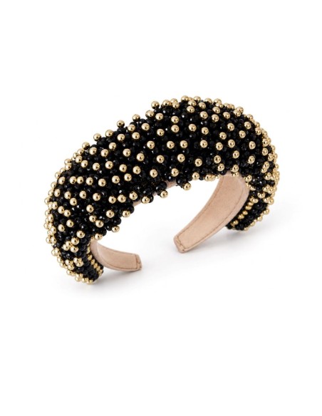 Diadema negra con bolas doradas