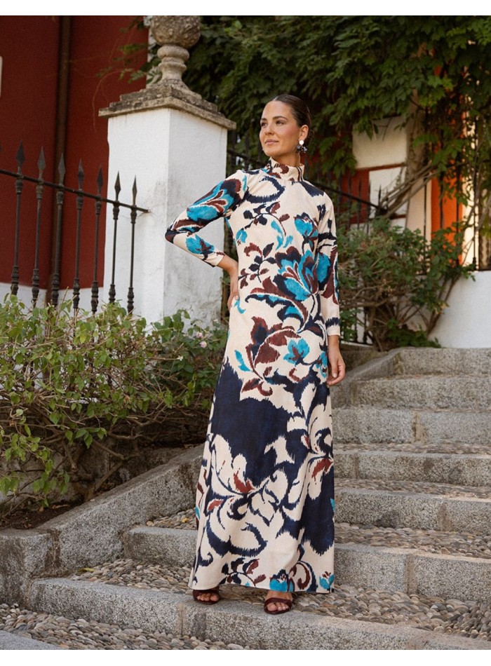 Vestido largo estampado de flores en tonos...