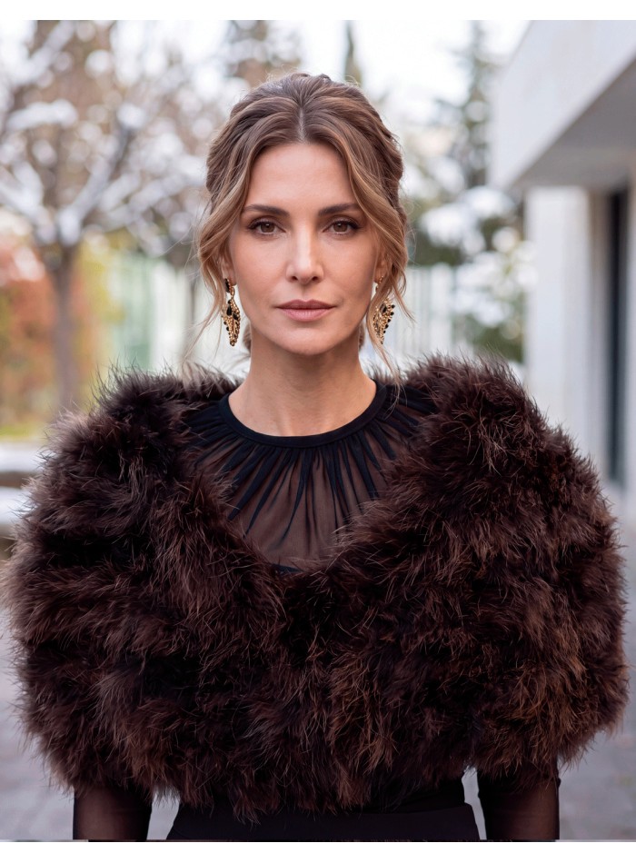 Hand-dyed chocolate brown feather stole for elegant wedding guests