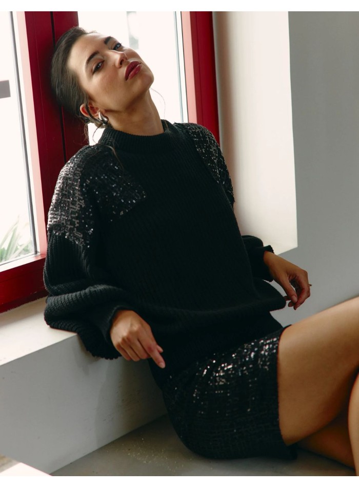 Falda mini de lentejuelas negra