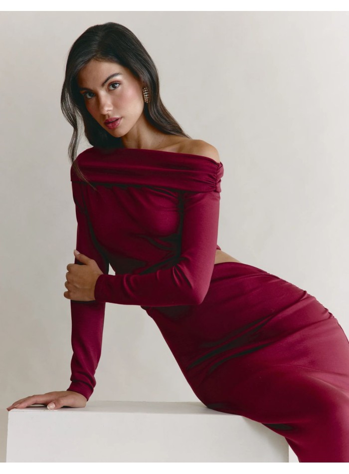 Robe midi asymétrique à manches longues avec...