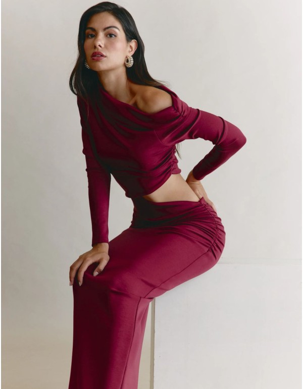 Asymmetrical midi dress with long sleeves and a cutout at... 2