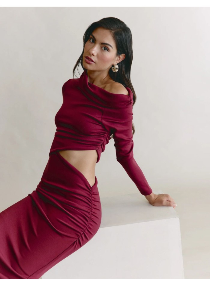 Asymmetrical midi dress with long sleeves and a...