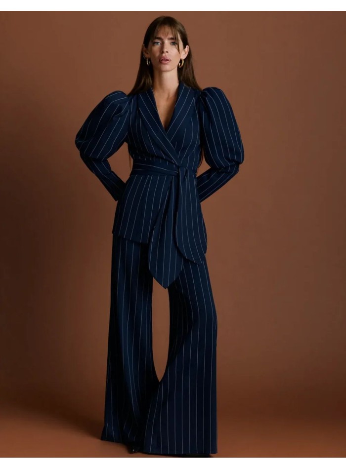 Navy blue pinstripe jacket with puffed sleeves...
