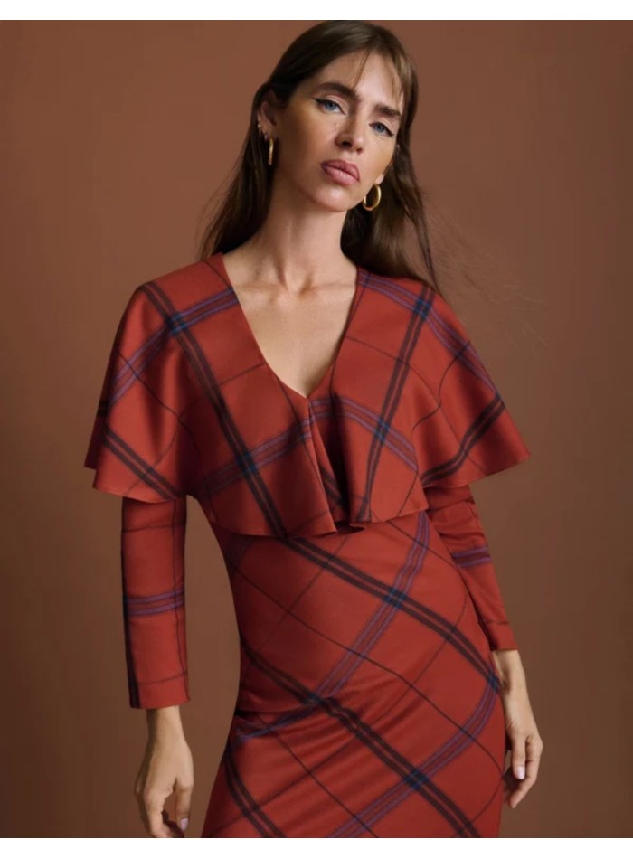 Checkered dress in a coppery shade with a...