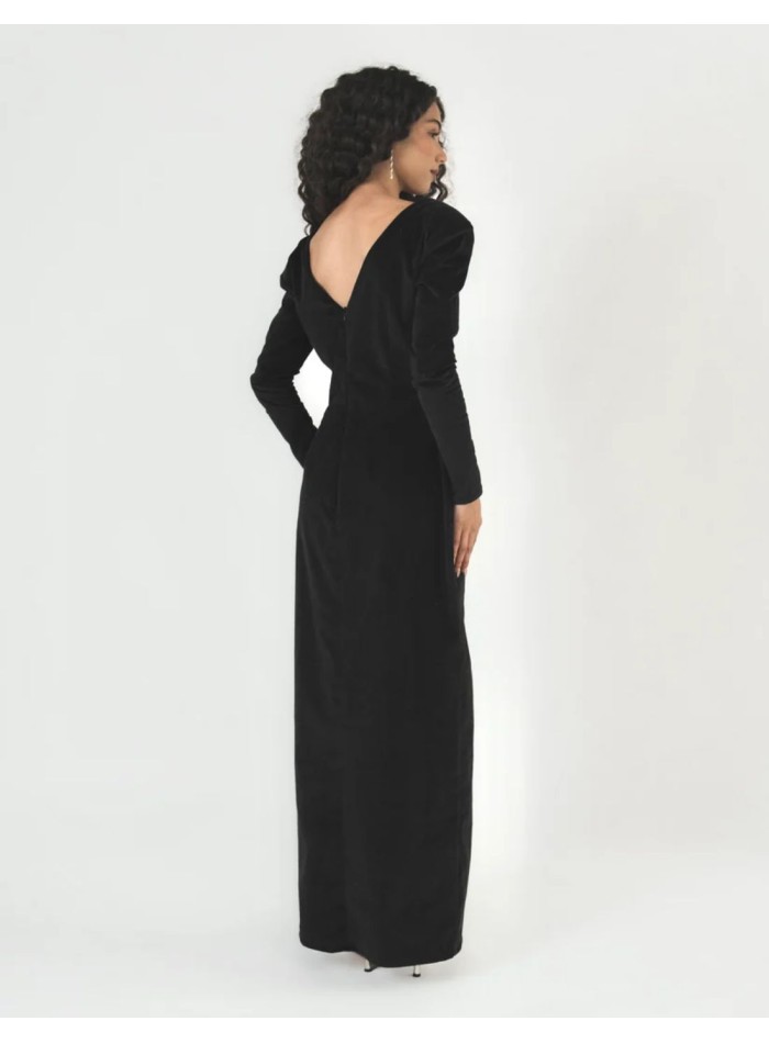 Classic black velvet floor-length dress with a...