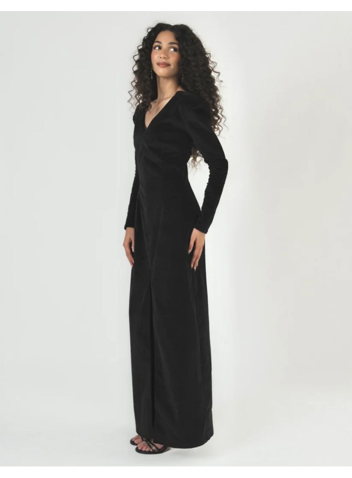 Classic black velvet floor-length dress with a...