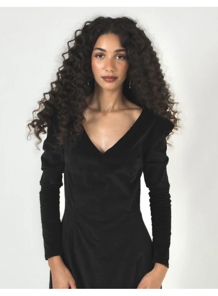 Classic black velvet floor-length dress with a...