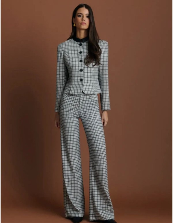 Veste cintrée à carreaux bleus avec col montant en... 2