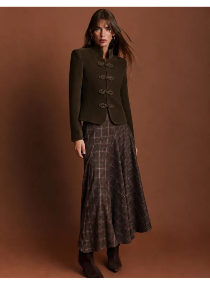 Brown suede jacket with a toggle closure and...