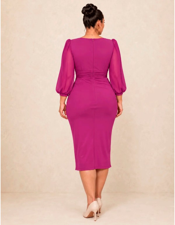 Vestido midi buganvilla de talla grande con flores y drapeado 2