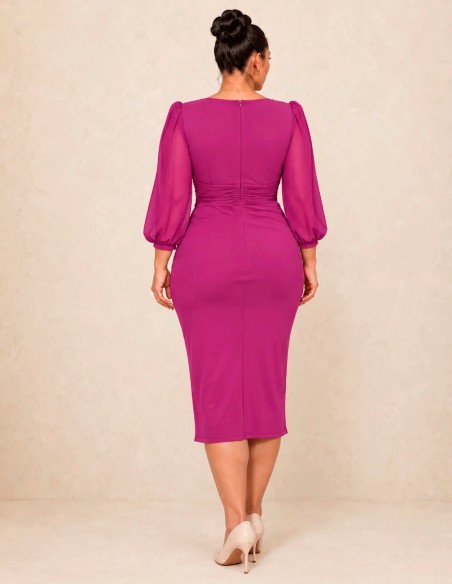 Robe midi couleur bougainvillier, grande taille, à fleurs et drapée