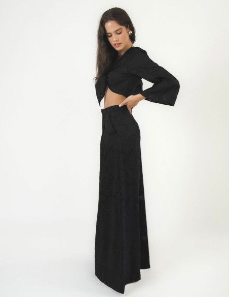 Pantalon palazzo taille haute en brocart semi-transparent