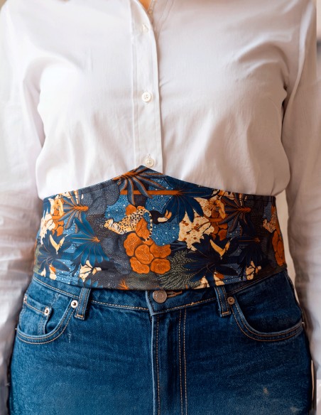 Large ceinture bleue en coton femme