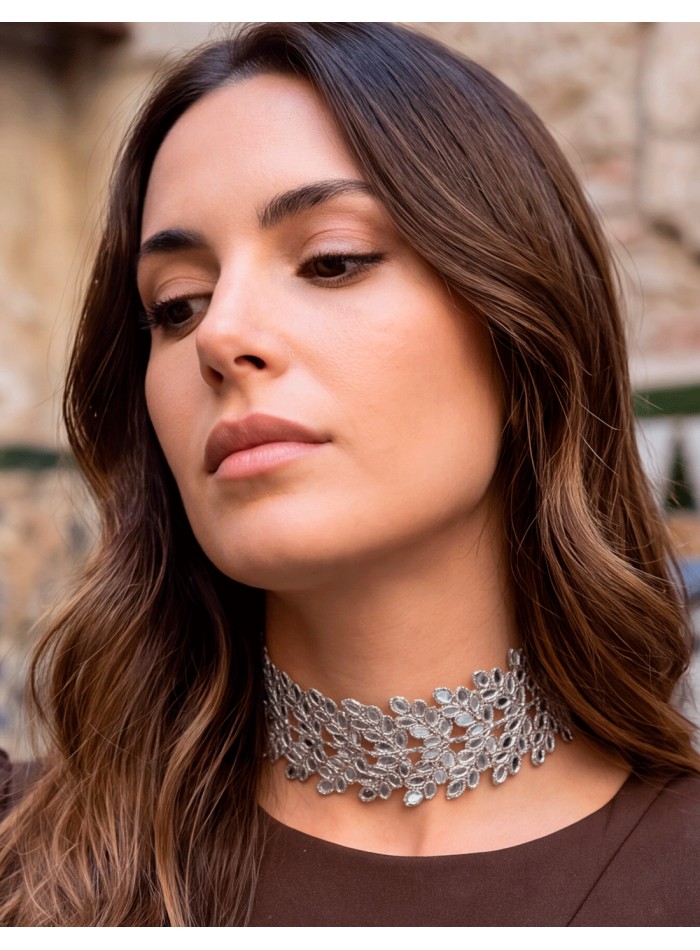collar choker artesanal plateado