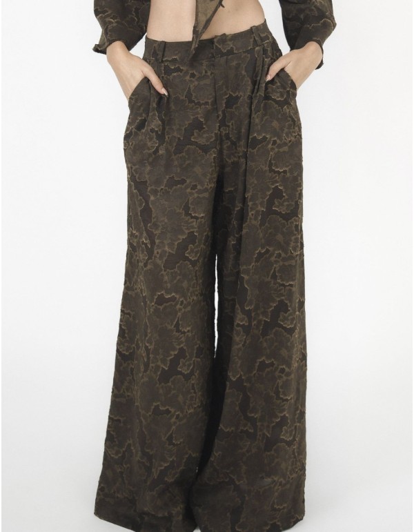 High-waisted palazzo pants with brown brocade 2