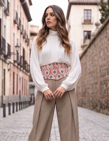 Fajín ancho con estampado tropical de flores y animales de algodón
