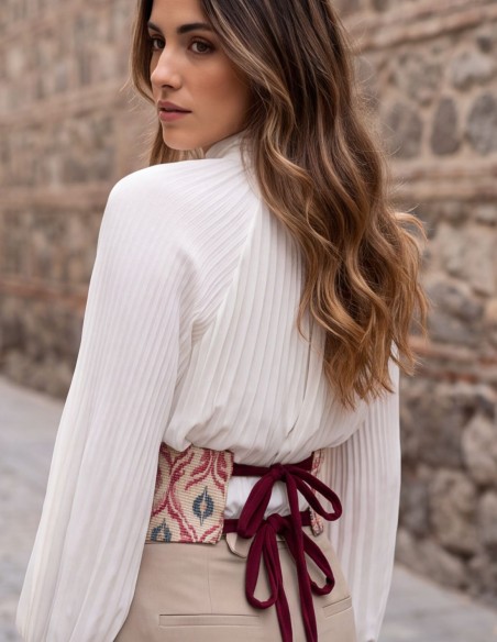 Fajín ancho con estampado tropical de flores y animales de algodón