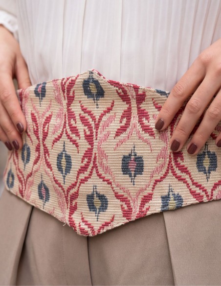 Fajín ancho con estampado tropical de flores y animales de algodón